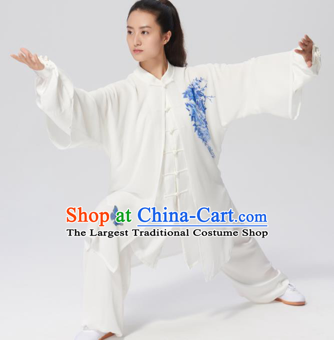 Chinese Traditional Tai Chi Group Printing Peony Silk Costume Martial Arts Kung Fu Competition Clothing for Women
