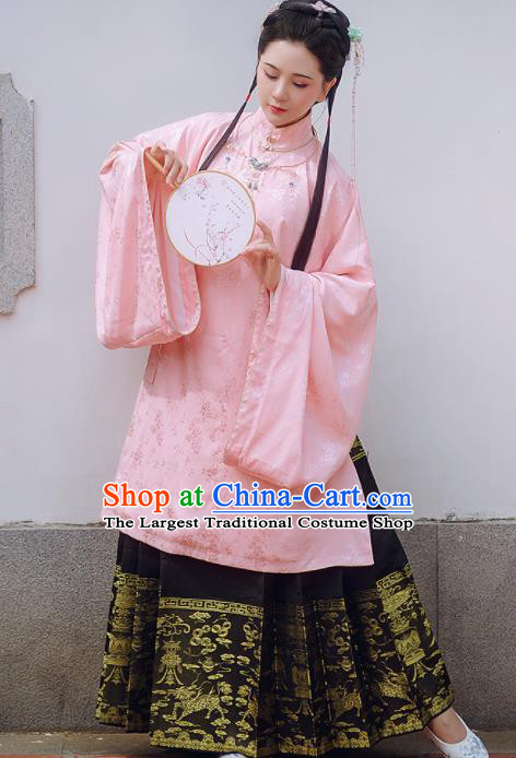 Chinese Traditional Ancient Pink Hanfu Dress Ming Dynasty Palace Lady Historical Costume for Women
