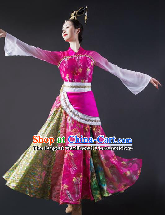 Chinese Traditional Classical Dance Costume Palace Peri Dance Rosy Dress for Women