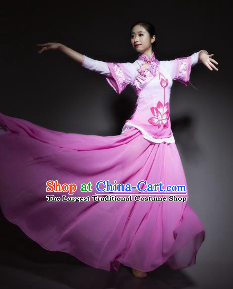 Chinese Traditional Classical Dance Costume Lotus Dance Pink Dress for Women