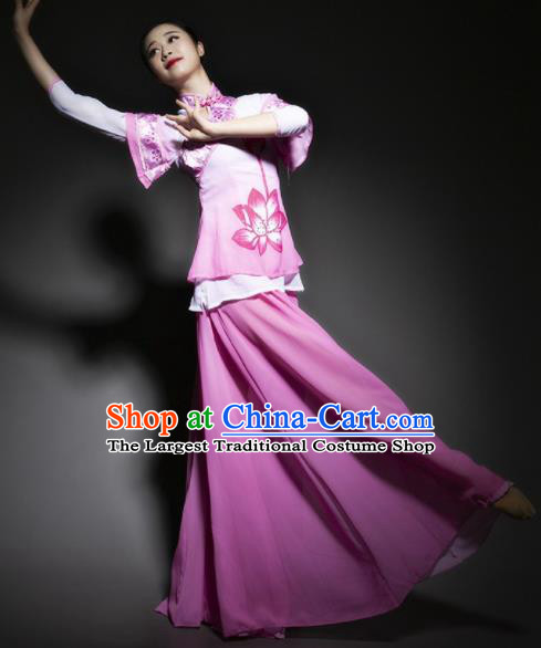 Chinese Traditional Classical Dance Costume Lotus Dance Pink Dress for Women