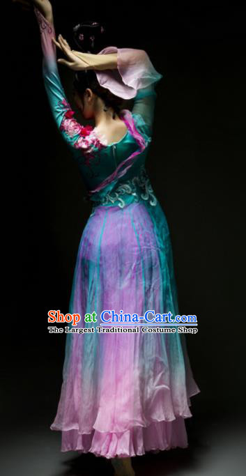 Chinese Traditional Classical Dance Costume Umbrella Dance Blue Dress for Women