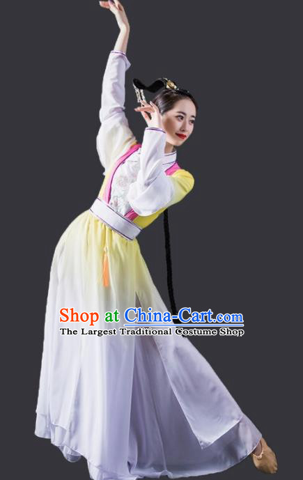 Chinese Traditional Classical Dance Costume Flying Dance Umbrella Dance Yellow Dress for Women