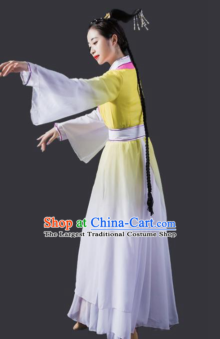 Chinese Traditional Classical Dance Costume Flying Dance Umbrella Dance Yellow Dress for Women