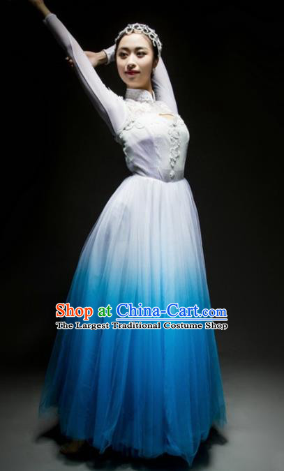 Chinese Traditional Chorus Blue Dress Modern Dance Stage Performance Costume for Women