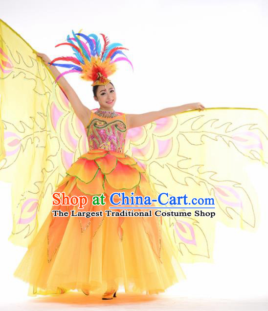 Chinese Traditional Yellow Butterfly Dance Dress Modern Dance Stage Performance Costume for Women