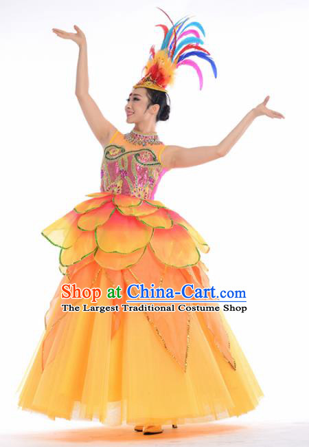 Chinese Traditional Yellow Butterfly Dance Dress Modern Dance Stage Performance Costume for Women