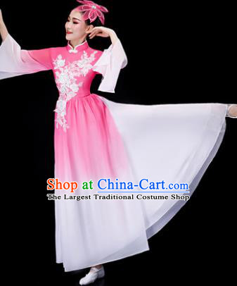 Chinese Traditional Classical Fan Dance Costume Umbrella Dance Pink Dress for Women