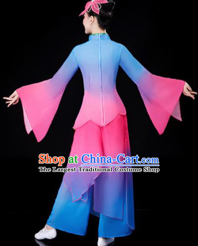 Chinese Traditional National Fan Dance Clothing Folk Dance Yangko Dance Blue Clothing for Women