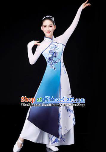 Chinese Traditional Classical Dance Costume Umbrella Dance Printing Dress for Women