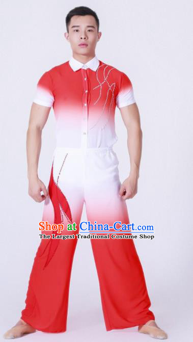 Chinese Traditional National Dance Clothing Classical Dance Red Costume for Men