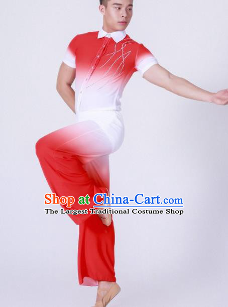 Chinese Traditional National Dance Clothing Classical Dance Red Costume for Men