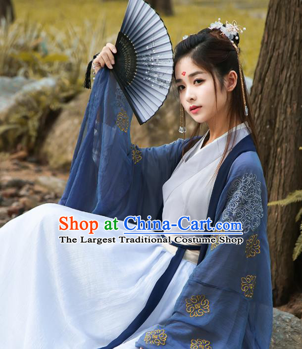 Chinese Traditional Ancient Jin Dynasty Swordswoman Embroidered Historical Costume for Women