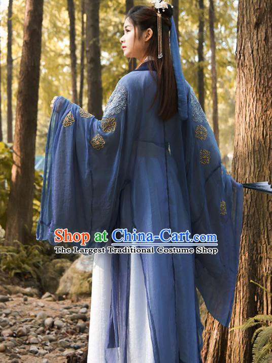 Chinese Traditional Ancient Jin Dynasty Swordswoman Embroidered Historical Costume for Women