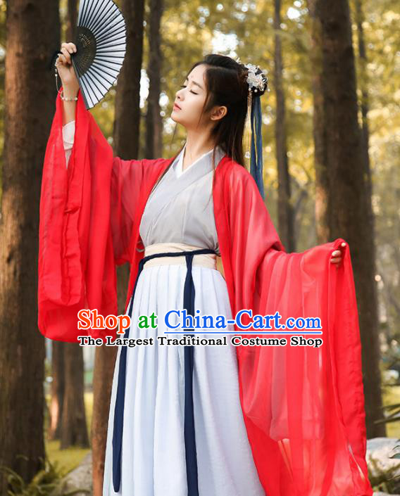 Chinese Traditional Jin Dynasty Female Knight Historical Costume Ancient Swordswoman Red Hanfu Dress for Women