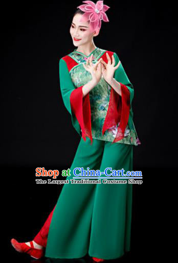 Chinese Traditional Folk Dance Green Clothing Yangko Group Dance Stage Performance Costume for Women