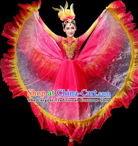 Chinese Traditional Spring Festival Gala Opening Dance Rosy Dress Peony Dance Stage Performance Costume for Women