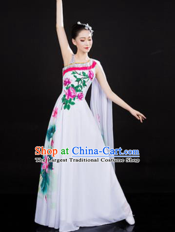 Chinese Traditional Classical Dance White Dress Lotus Dance Stage Performance Costume for Women