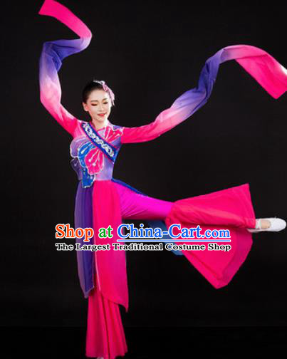 Chinese Traditional Folk Dance Rosy Clothing Yangko Group Dance Stage Performance Costume for Women