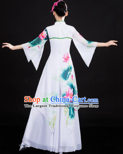 Chinese Traditional Classical Dance Printing Lotus Dress Umbrella Dance Stage Performance Costume for Women