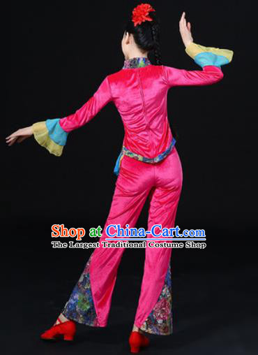 Chinese Traditional Folk Dance Fan Dance Pink Clothing Group Yangko Dance Stage Performance Costume for Women