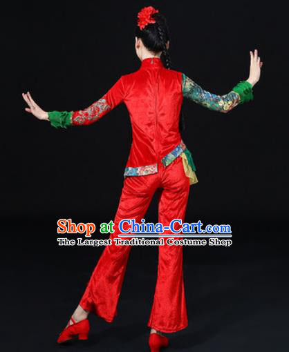 Chinese Traditional Fan Dance Red Clothing Group Yangko Dance Folk Dance Stage Performance Costume for Women