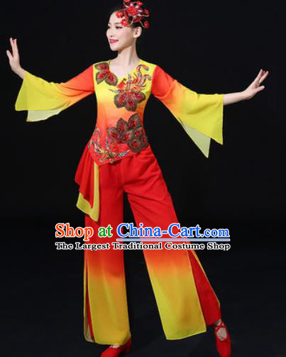 Chinese Traditional Fan Dance Clothing Group Yangko Dance Folk Dance Stage Performance Costume for Women