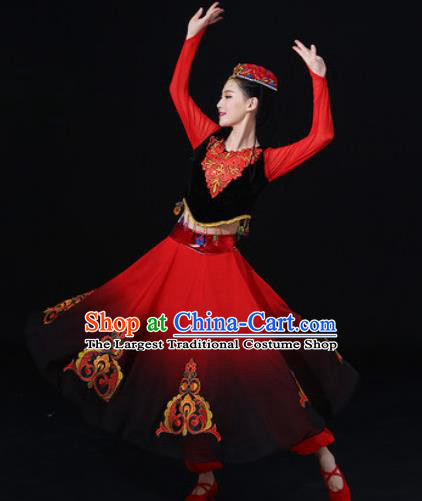 Traditional Chinese Uyghur Nationality Folk Dance Dress Uigurian National Ethnic Costume for Women