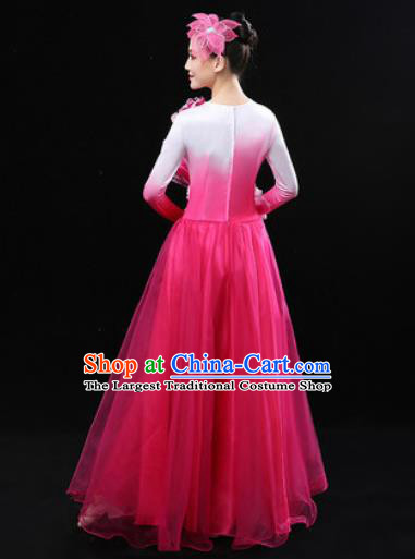 Chinese Traditional Chorus Modern Dance Pink Dress Opening Peony Dance Stage Performance Costume for Women
