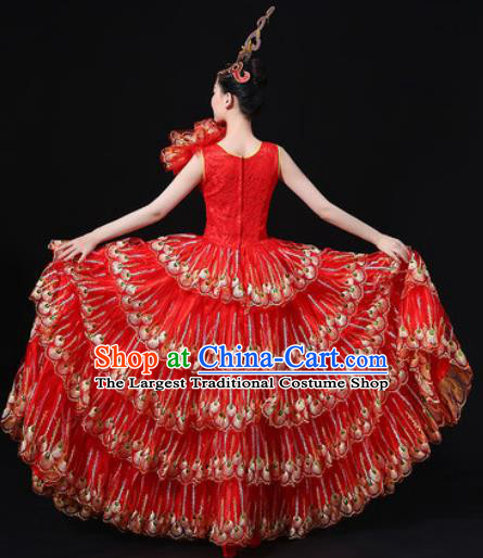 Chinese Traditional Modern Dance Red Dress Spring Festival Gala Opening Dance Stage Performance Costume for Women