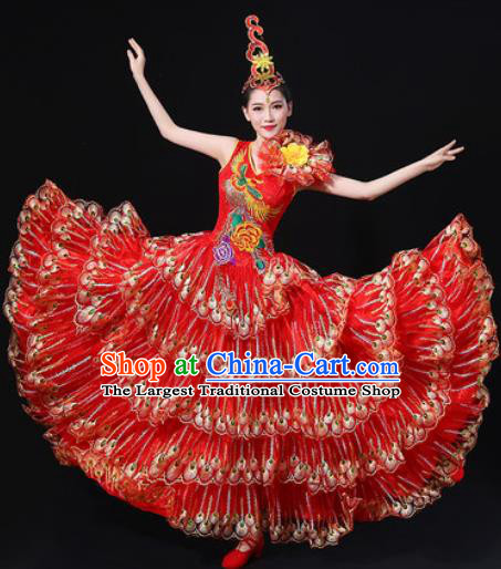 Chinese Traditional Modern Dance Red Dress Spring Festival Gala Opening Dance Stage Performance Costume for Women