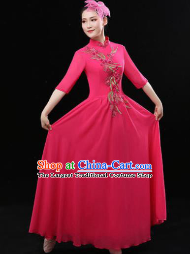 Chinese Traditional Chorus Rosy Dress Opening Dance Modern Dance Stage Performance Costume for Women