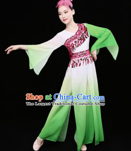 Chinese Traditional Classical Dance Fan Dance Green Dress Umbrella Dance Stage Performance Costume for Women