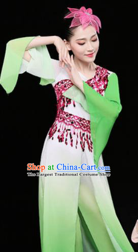 Chinese Traditional Classical Dance Fan Dance Green Dress Umbrella Dance Stage Performance Costume for Women