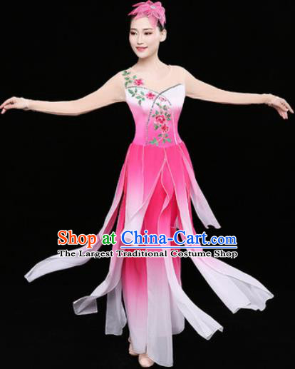Chinese Traditional Classical Dance Lotus Dance Pink Dress Umbrella Dance Stage Performance Costume for Women