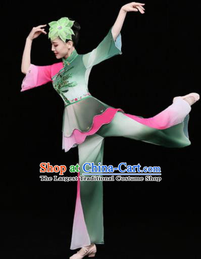 Chinese Traditional Stage Performance Fan Dance Deep Green Clothing Folk Dance Group Yangko Dance Costume for Women