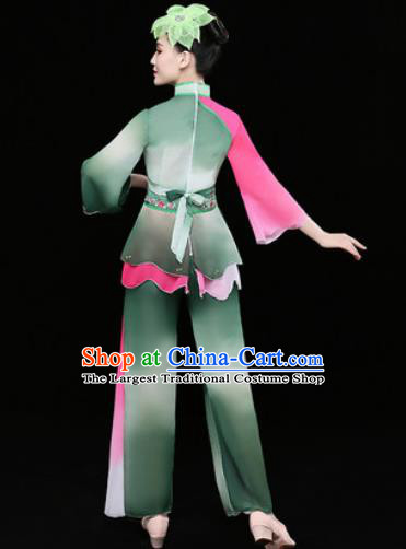 Chinese Traditional Stage Performance Fan Dance Deep Green Clothing Folk Dance Group Yangko Dance Costume for Women