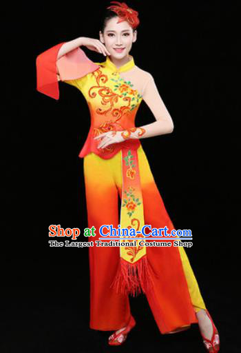 Chinese Traditional Stage Performance Fan Dance Red Clothing Folk Dance Group Yangko Dance Costume for Women