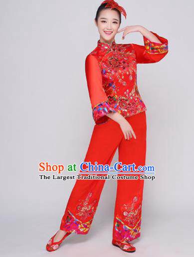 Chinese Traditional Stage Performance Fan Dance Clothing Folk Dance Group Yangko Dance Red Costume for Women