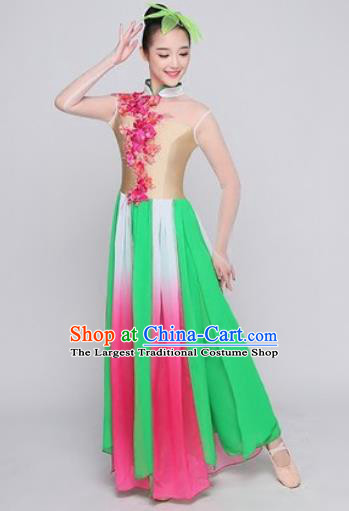 Chinese Traditional Classical Dance Lotus Dance Green Dress Umbrella Dance Stage Performance Costume for Women