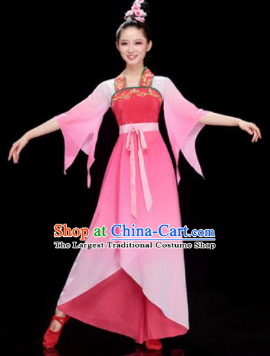 Chinese Traditional Umbrella Dance Rosy Dress Classical Dance Stage Performance Costume for Women