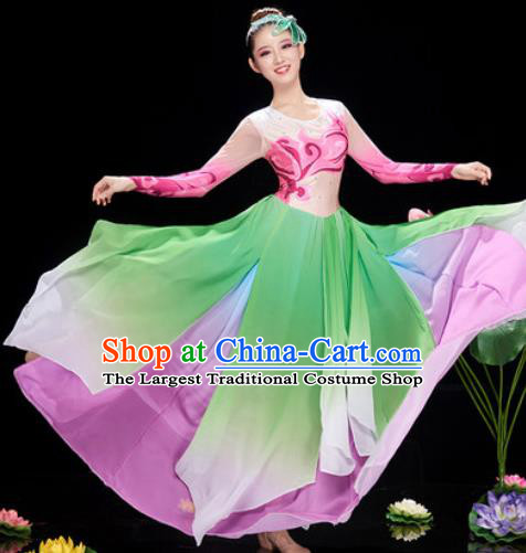 Chinese Traditional Umbrella Dance Green Dress Classical Jasmine Flower Dance Stage Performance Costume for Women