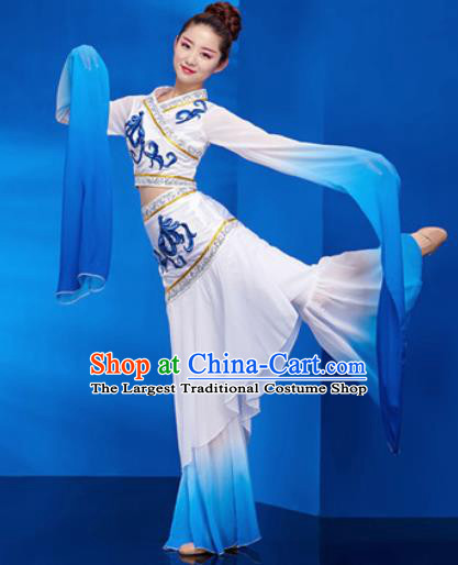 Chinese Traditional Umbrella Dance White Dress Classical Jasmine Flower Dance Stage Performance Costume for Women