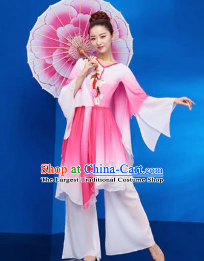 Chinese Traditional Umbrella Dance Pink Dress Classical Jasmine Flower Dance Stage Performance Costume for Women