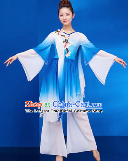 Chinese Traditional Umbrella Dance Blue Dress Classical Jasmine Flower Dance Stage Performance Costume for Women