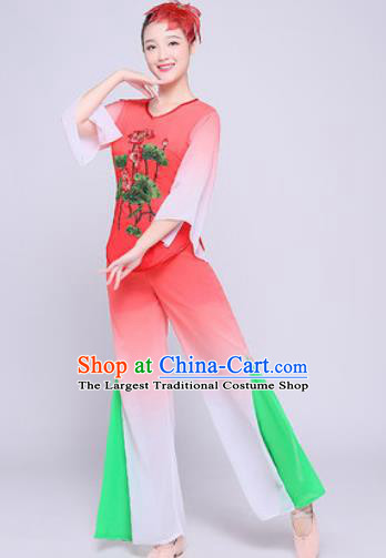 Chinese Traditional Folk Dance Fan Dance Watermelon Red Clothing Group Yangko Dance Costume for Women