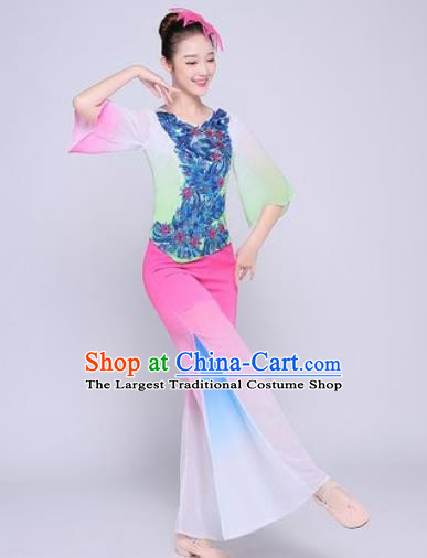 Chinese Traditional Folk Dance Fan Dance Pink Clothing Group Yangko Dance Costume for Women