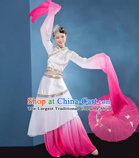 Chinese Traditional Umbrella Dance Pink Dress Classical Lotus Dance Stage Performance Costume for Women