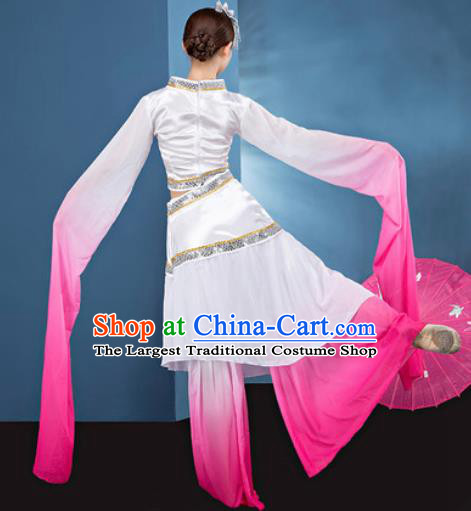 Chinese Traditional Umbrella Dance Pink Dress Classical Lotus Dance Stage Performance Costume for Women