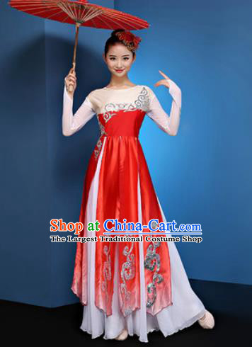 Chinese Traditional Umbrella Dance Red Dress Classical Lotus Dance Stage Performance Costume for Women